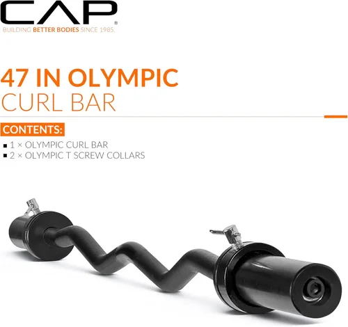 Vista 2 de CAP Barbell 47-Inch Olympic EZ Curl Bar for 2-Inch Weight Plates Multiple Options