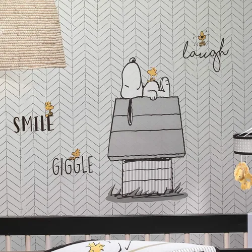 Vista 2 de Adhesivos de pared clásicos de Lambs & Ivy con Snoopy, Woodstock y casa de perros en negro/gris