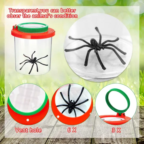 Vista 3 de Visor de insectos para niños, 4 piezas de caja de insectos con lupa, kit para atrapar insectos para niños, contenedor de lupa, jaula de insectos