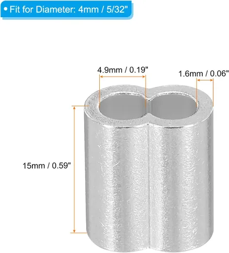 Vista 3 de uxcell 1/4 "0.236 in Aluminio Crimping Loop Sleeve Doble Virola para Cable Cable Cable Línea Extremo, Plata 50pcs