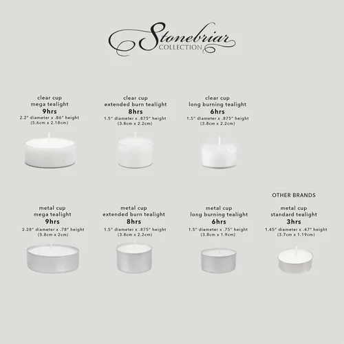 Vista 8 de Stonebriar Paquete de 24 velas de té sin perfume, de combustión larga, sin humo, de taza transparente con tiempo de combustión extendido de 8 horas
