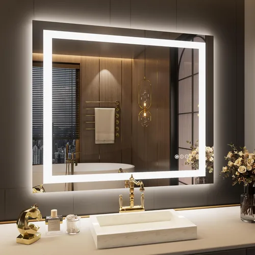 Vista 28 de LOAAO Espejo de Baño LED de 32"X36" con Luces, Anti-Empañamiento, Regulable, Retroiluminado + Iluminado Frontal, Espejo de Tocador de Baño Iluminado