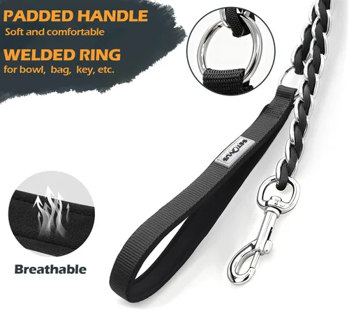 Vista 2 de Correa de cadena para perros a prueba de mordidas, correa de metal para perros medianos y grandes, correa de perro de eslabones de cadena