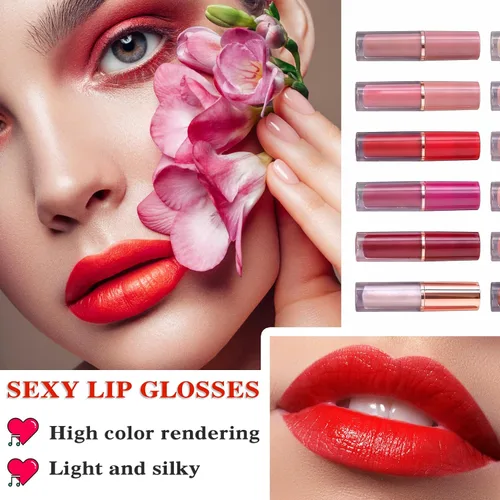 Vista 3 de Lápiz labial líquido de 12 colores, tinte de labios, mate de larga duración, impermeable, juego de brillo labial para crear maquillaje de labios