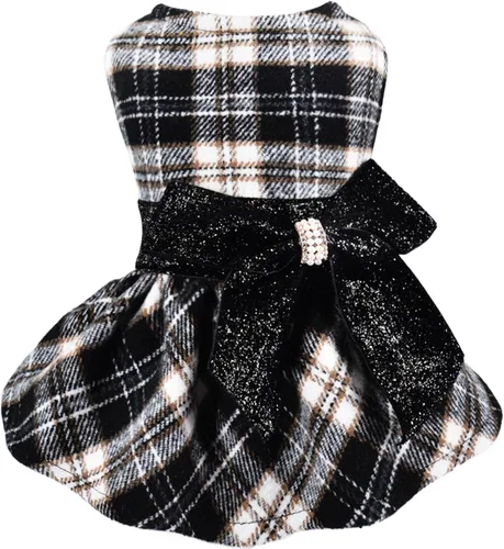 Vista 11 de Ropa de invierno para perros, suéter, vestido para perros pequeños, niña, con dobladillo a cuadros, cuello tortuga, abrigo esponjoso y cálido