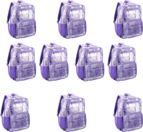 Mochilas transparentes para la escuela, bolsa de libros resistente, transparente de plástico transparente, 10 paquetes morados, Mediana, Mochilas