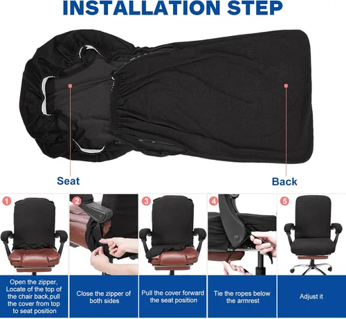 Vista 5 de NeColorLife Funda Elástica para Silla de Oficina con Fundas para Reposabrazos - Funda de Asiento de Respaldo Alto con Cremallera para Sillas