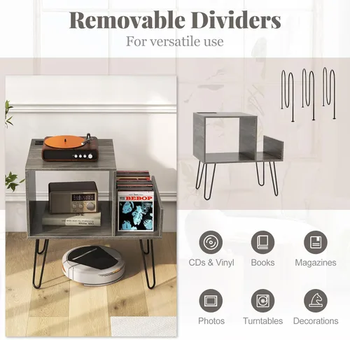 Vista 6 de Giantex Soporte para tocadiscos con estación de carga, soporte giratorio con divisor de vinilo y estante de exhibición, mesa auxiliar moderna
