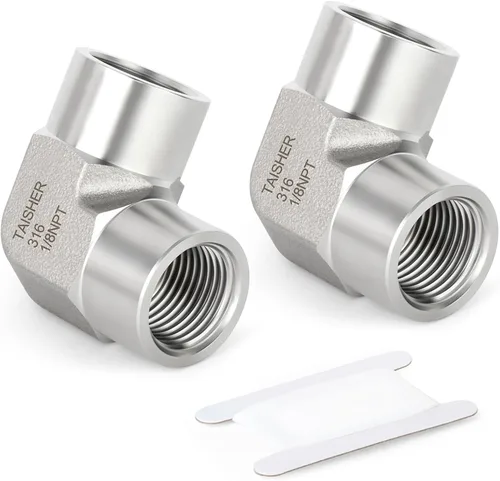Vista 32 de TAISHER 2 Uds 304 acero inoxidable 90 grados Barstock Street codo, 1/2 pulgada NPT hembra tubo a 1/2 pulgada NPT hembra 304 montaje de tubería