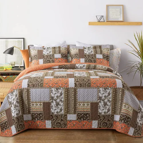 Vista 22 de VAPUTAR Edredones de Algodón Tamaño Queen, Juego de Ropa de Cama Edredón Queen con Patrón Damasco Bohemio-3 Piezas Colcha Ligera Suave Tamaño Queen