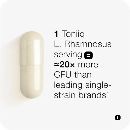 Vista 3 de Toniiq Lactobacillus Rhamnosus - Ultra alta resistencia 100B CFU con FOS prebiótico - Cápsulas de liberación retardada - Probado en laboratorio