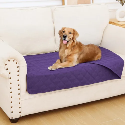 Vista 59 de Smiry Funda impermeable para cama de mascota, suave y lavable, para muebles, cama, sofá, reversible, a cuadros (30 x 53 pulgadas, color beige/beige)