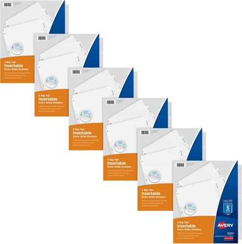 Vista 10 de Avery Separadores Insertables de Solapas Extra Anchas para Carpetas de 3 Anillos, Juego de 5 Solapas, Papel Blanco, Solapas Transparentes, Funciona