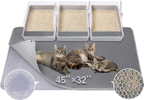 Vista 9 de BurgeonNest Tapete extra grande de arena para gatos de 45 x 32 pulgadas, de doble capa, a prueba de orina e impermeable, fácil de limpiar, lavable a