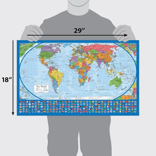 Vista 2 de 2 Pack - Póster de mapa del mundo laminado y set de mapa de EE. UU. - El diseño del mapa del mundo Equal Earth muestra los continentes en su
