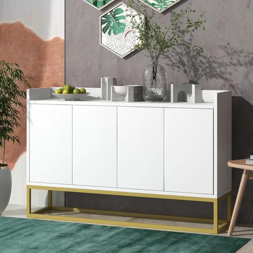 Vista 12 de LUMISOL Modern Coffee Bar Cabinet with Wine Rack and Hidden Drawer, Fluted Liquor Cabinet with Adjustable Shelves, Mini Fridge Sideboard with Glass