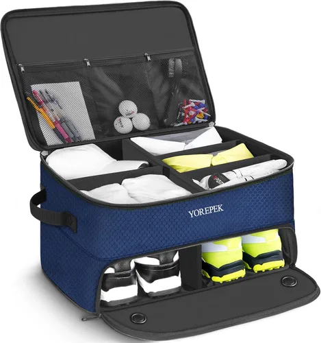 Vista 15 de YOREPEK Organizador de maletero de golf de 2 capas, regalos de golf para hombres con compartimento ventilado separado para 2 pares de zapatos
