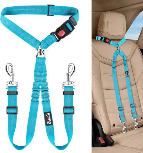 Vista 9 de Lukovee Cinturón de seguridad doble para perro, nuevo cinturón de seguridad doble para reposacabezas de automóvil, sin enredos, correa para perro