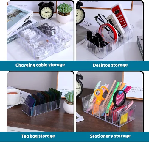 Vista 7 de Caja organizadora de cables de 8 x 4 x 2 pulgadas, pequeña caja organizadora de cables de plástico transparente con tapa, 6 compartimentos