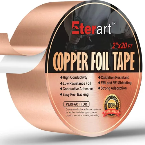 Vista 5 de ETERART Cinta adhesiva de papel de aluminio resistente, cinta de lámina de cobre con adhesivo conductor, para reparaciones en el hogar, paquete de 2