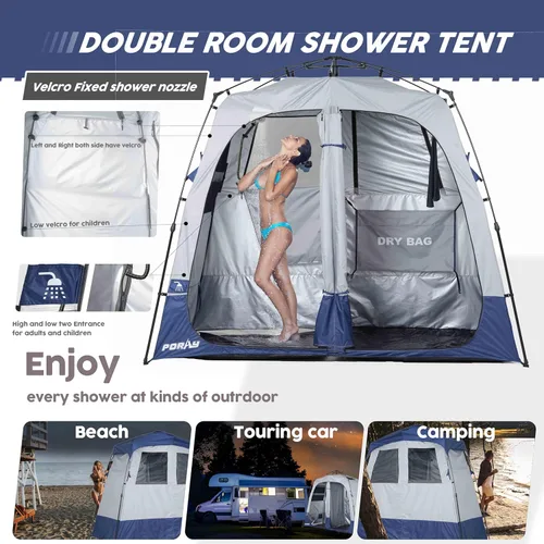 Vista 11 de Porayhut Camping Shower Tent Deluxe Changing Room Easy Set Up Privacy Shelter,Large Toilet Tent with Floor Drain Design for Beach, Camping,Hiking