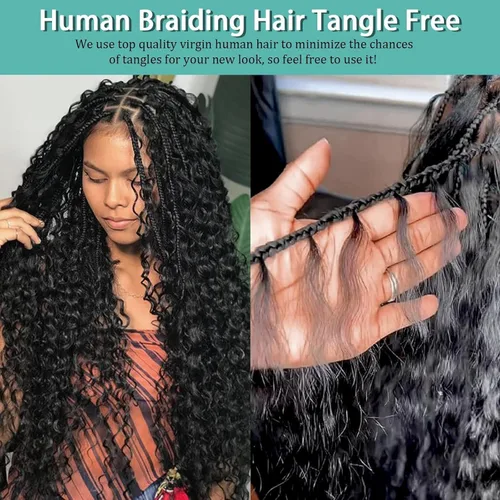 Vista 112 de Cabello Humano para Trenzar para Trenzas Boho 3 Paquetes/Pack 110g (3.88 oz) 14 Pulgadas Cabello Humano a Granel Ondulado Profundo para Trenzar