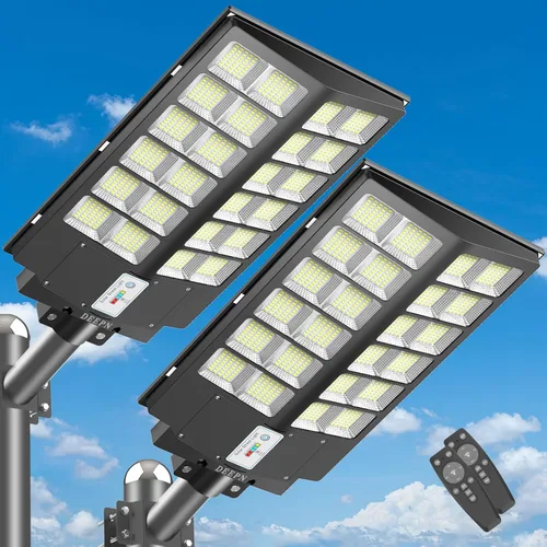 Vista 8 de Deepn Luz solar de calle de 8000 W, 480000 lúmenes, luces de inundación LED del atardecer al amanecer, sensor de movimiento al aire libre, IP66