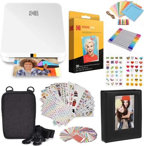 Kodak Impresora fotográfica móvil instantánea Step Slim - Kit: 20 unidades de papel Zink, estuche, álbum de fotos, marcadores, juegos de calcomanías