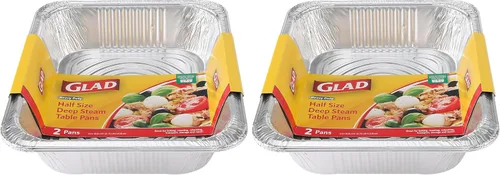 Vista 10 de Glad Disposable Full Size Aluminum Steam Pans, Deep Heavy Duty Foil Pans for Steaming, Baking, Roasting, Catering & Oven Reheating, Fits 2 Half