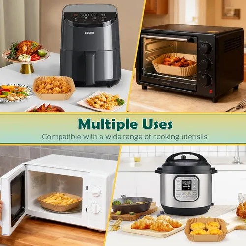 Vista 6 de BYKITCHEN Forros pequeños para freidora de aire de 1 a 3 cuartos de galón, juego de 200, mini papel pergamino para freidora de aire de 5.5 pulgadas