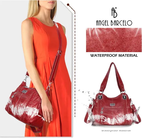 Vista 221 de Angel Barcelo - Bolsa de hombro amplia para mujer, diseño Hobo, cuero lavado