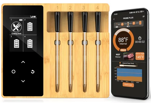 Vista 11 de Termómetro Inalámbrico para Carne con Alertas en Tiempo Real - Sonda Bluetooth Inteligente para Barbacoa, Parrilla, Horno, Ahumador - Bluetooth