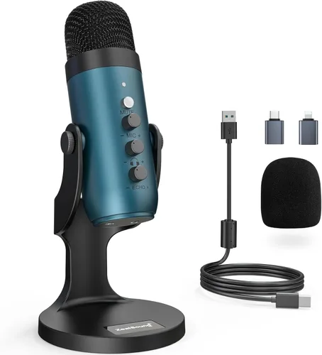 Vista 11 de ZealSound Micrófono USB, micrófono condensador de computadora, micrófonos para juegos Plug & Play para PS 4 y 5. Salida de auriculares y control