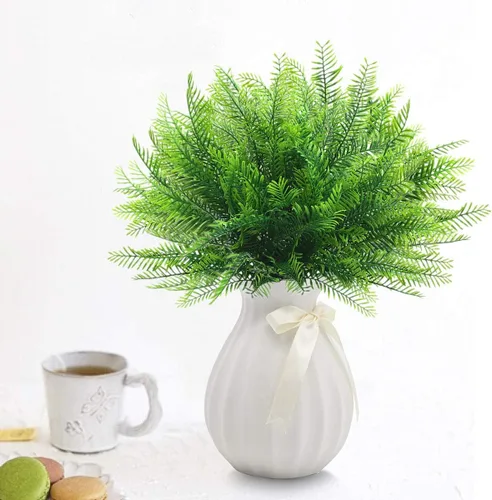 Vista 6 de CATTREE Arbustos artificiales, plantas de plástico, hierba de bambú, arbustos verdes falsos, hojas verdes, bodas, interiores, exteriores, hogar