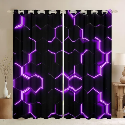 Vista 33 de Cortinas de ventana con diseño de panal para niños, hombres y niñas, diseño geométrico moderno con temática hexagonal, para dormitorio, sala