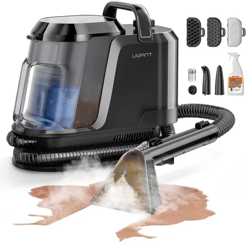 Uwant Máquina limpiadora de alfombras con sistema de vapor y agua caliente y fría 18 Kpa potente succión de tapicería con limpiador Pet Pro para