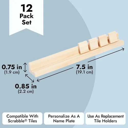 Vista 4 de Bright Creations Wooden Scrabble Tile Holder - Game Organizer with Scrabble Trays - Craft Display for Letter Tiles - Space-Saving Racks - Pack of