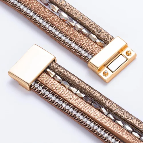 Vista 6 de FANCY SHINY - Pulsera de cuero estilo bohemio, pulsera de cuentas de cristal con cierre magnético, regalos de joyería para mujer