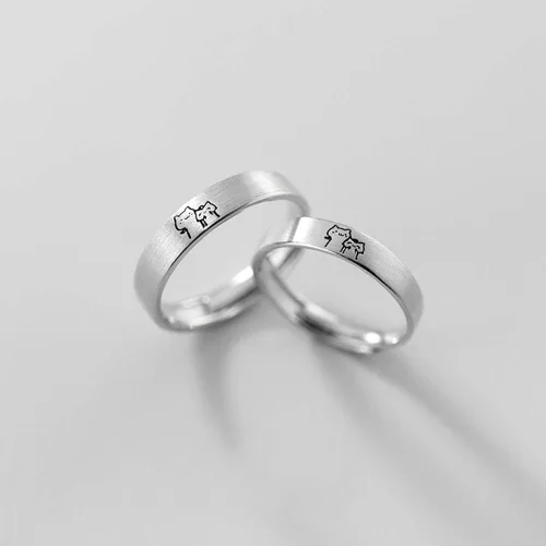 Vista 4 de Kokoma Encantadores anillos de plata de ley S925 con diseño de gato, para él y ella, ajustable, para aniversario, compromiso, compromiso, amor