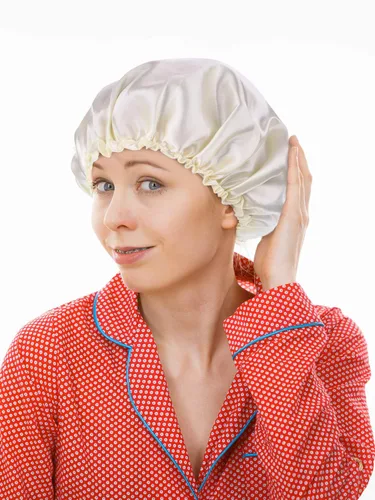 Vista 5 de Blulu 3 gorros grandes de satén de seda, gorro de pelo para dormir, suave y transpirable, para mujeres con cabello rizado (negro, beige, plateado)