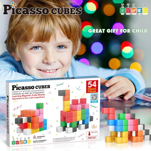 Vista 6 de PicassoTiles Cubo magnético Bloques de construcción de 1.2 pulgadas, cubos magnéticos, juguete de construcción, juguetes sensoriales educativos