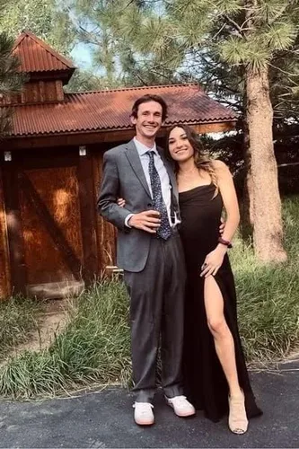 Vista 7 de Vestidos largos de dama de honor de gasa para mujer, vestido formal de boda con cuello redondo, abertura alta, con bolsillo