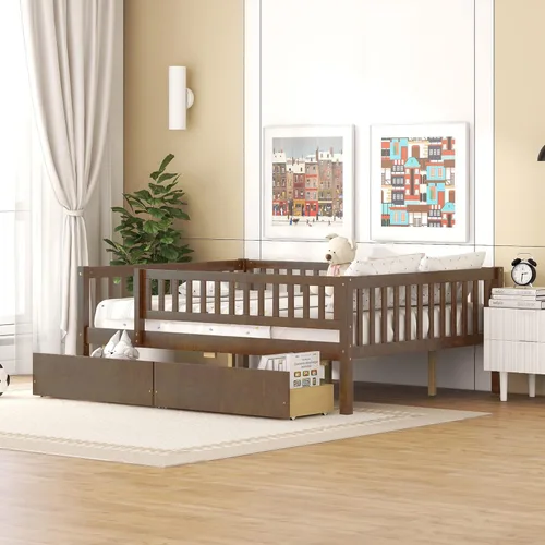 Vista 12 de Harper & Bright Designs Sofá cama individual con nido, marco de cama infantil de madera tamaño individual con valla, cama nido individual