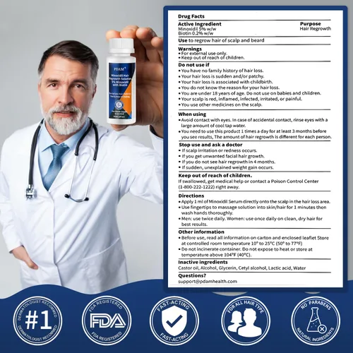 Vista 9 de Kit de crecimiento de cabello y barba de 5% minoxidil para hombres, suero de crecimiento del cabello para mujeres, tratamiento de pérdida de cabello