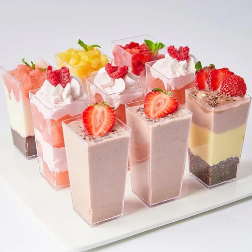 Vista 6 de TOFLEN Paquete de 100 mini tazas cuadradas de postre de 3 onzas con cucharas de plástico transparente para fiestas, yogur, parfait, pastel de queso