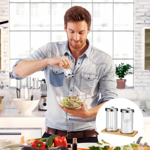 Vista 5 de FoldTier Dispensador de azúcar de vidrio con bandeja de 12 onzas, recipientes de azúcar de estilo retro con tapa de acero inoxidable para cafetería