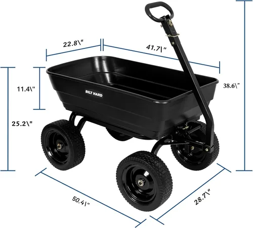 Vista 7 de BILT HARD Carretilla de jardín de polietileno resistente 1200 libras con ruedas sin riesgo de pinchazos, liberación rápida, mango convertible 2