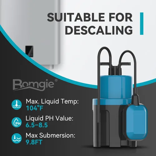 Vista 2 de Bomba de sumidero sumergible de 1/2 HP de 1080 GPH Bomba de agua sumergible con interruptor de flotador, bombas de utilidad para drenaje