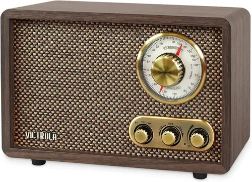 Victrola Willow - Radio Bluetooth de madera retro con altavoces integrados: diseño elegante y vintage, dial giratorio de sintonización AM/FM,