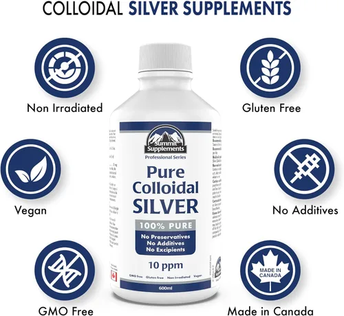Vista 3 de Plata coloidal 10ppm 20.3 fl oz - Minerales líquidos de plata coloidal Minerales traza - Suplementos de cobre coloidal - Líquido de minerales